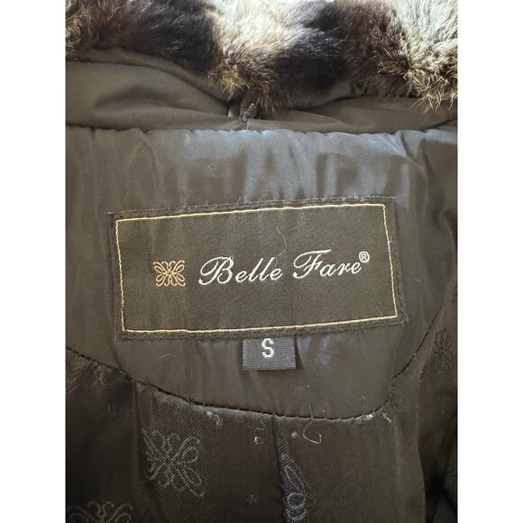Belle Fare Kleve Puffer Coat Rabbit Fur Goose Down Stadium Coat Size S - Picture 10 of 13